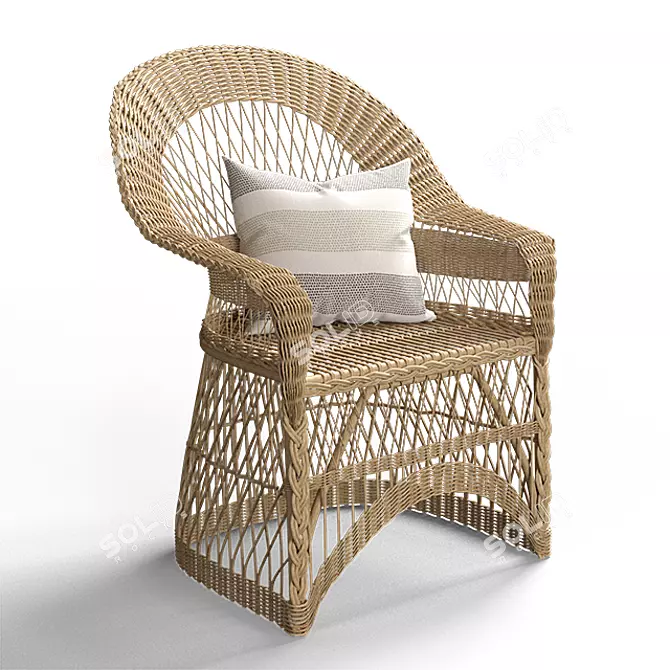 Cozy Wicker Chair: Traditional Weaving with Cushion 3D model image 1