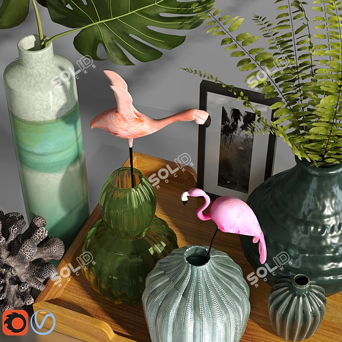 Title: Tropical Flamingo Decor Set 3D model image 3