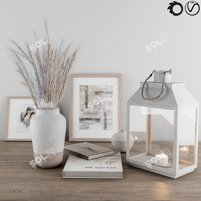 Blue Wheat & Lantern Decor Set 3D model image 1