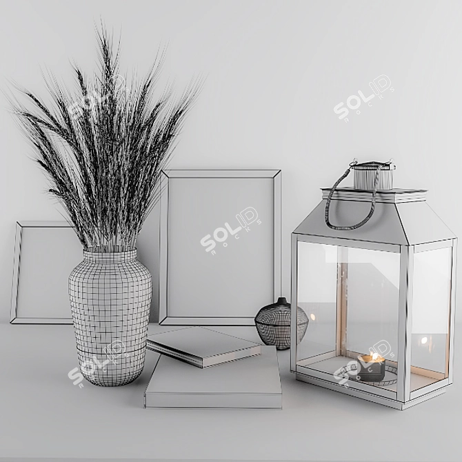 Blue Wheat & Lantern Decor Set 3D model image 3