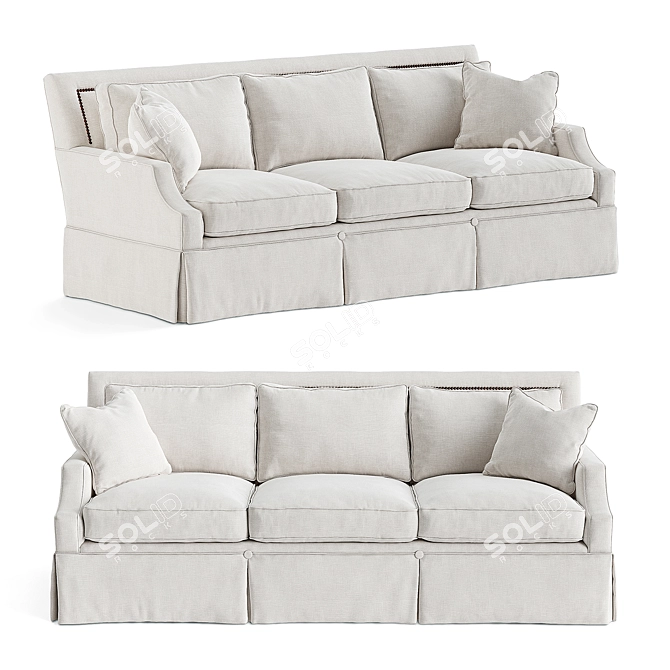 Elegant Paige Kick Pleat Sofa 3D model image 1