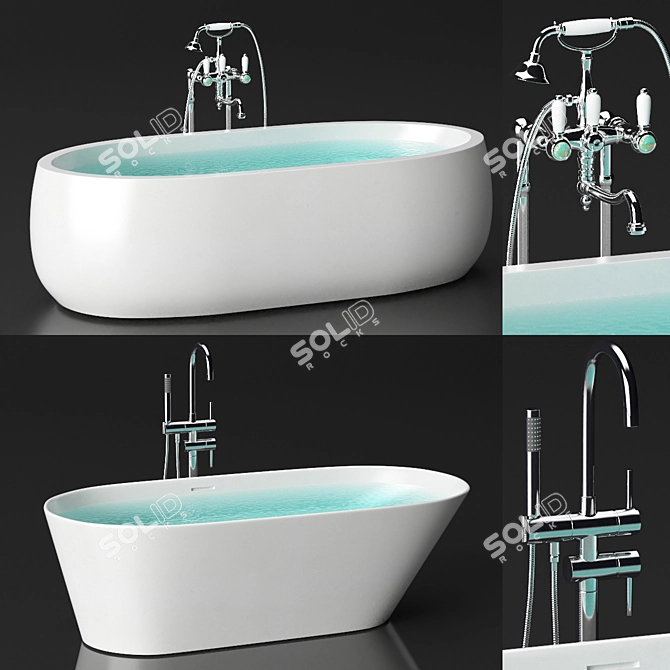 Premium Stone Bath Set + Taps 3D model image 1