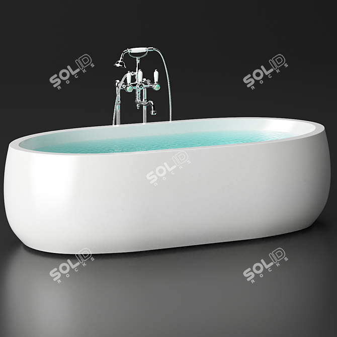 Premium Stone Bath Set + Taps 3D model image 2