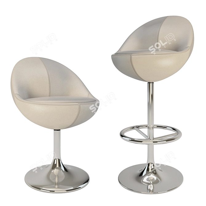 Retro Leather Armchair & Bar Stool Set 3D model image 1