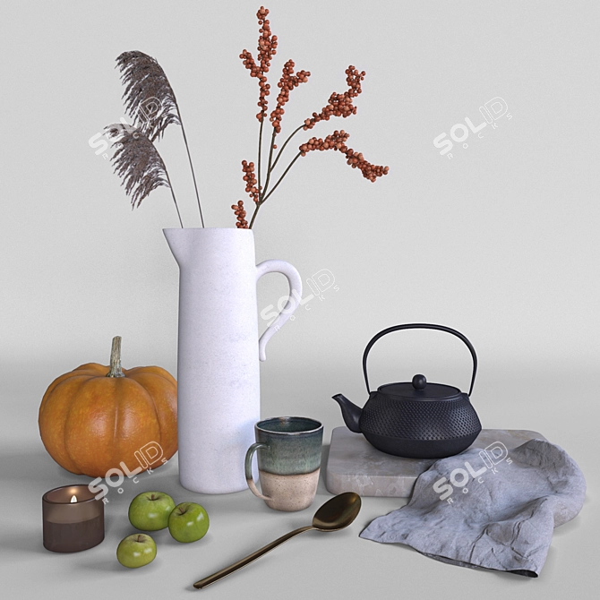 Autumn Kitchen Set with Pumpkin & Berries 3D model image 1