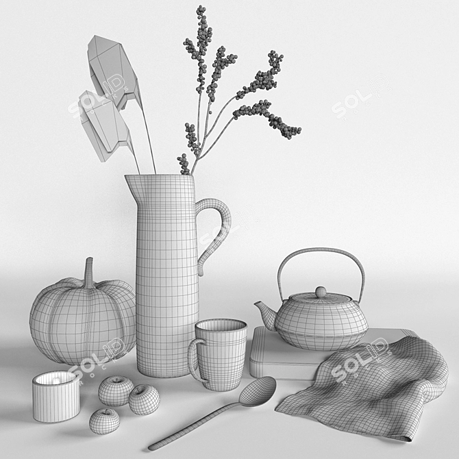 Autumn Kitchen Set with Pumpkin & Berries 3D model image 3