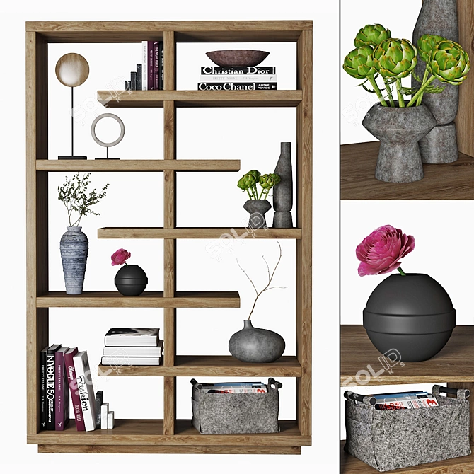 Elegant Bookshelf with Decor  3D model image 2