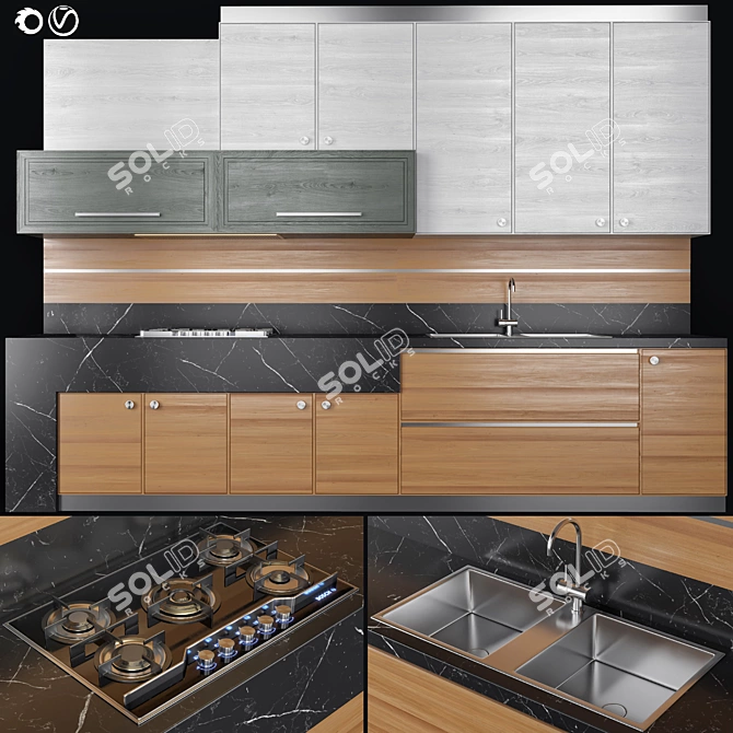 Modern Kitchen Set: Vray Ready 3D model image 1