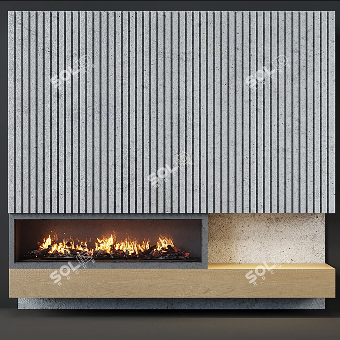 Modern Concrete Panel Fireplace 3D model image 1