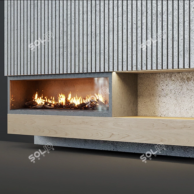 Modern Concrete Panel Fireplace 3D model image 2