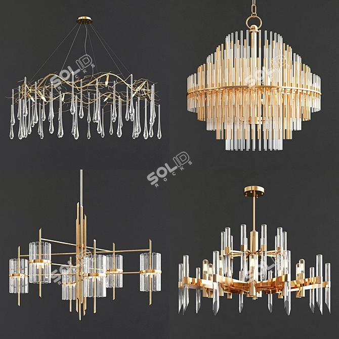 Elegant Brass & Glass Chandelier 3D model image 3