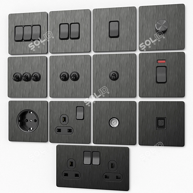 Sleek Steel Wall Switches & Sockets 3D model image 1