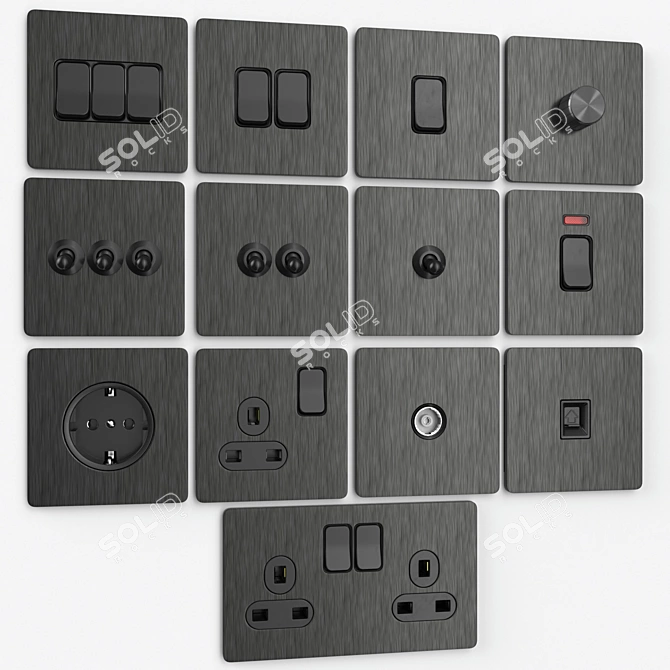 Sleek Steel Wall Switches & Sockets 3D model image 2
