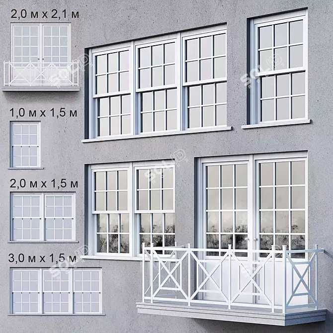 Sleek White Window Collection 3D model image 1