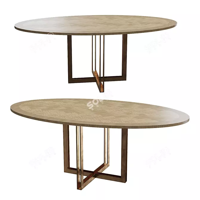 Elegant Oak Veneer Dining Table 3D model image 1