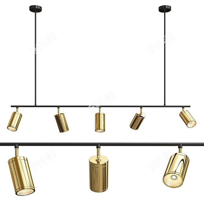 Sleek Metal Pendant with 5 LED Lights 3D model image 1