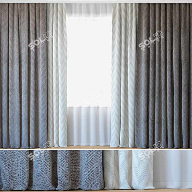 Jacquard Fabric Curtains with Tulle - Lazarus 3D model image 1