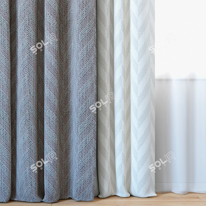 Jacquard Fabric Curtains with Tulle - Lazarus 3D model image 2