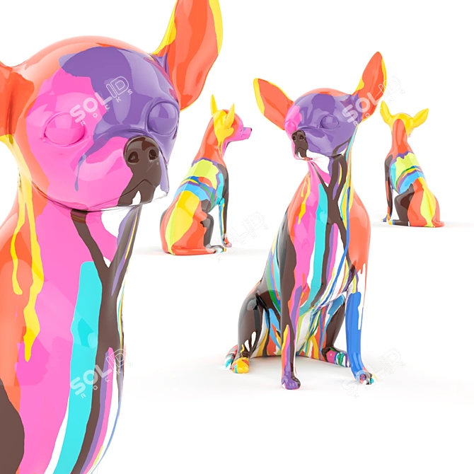 Graffiti Chihuahua Sculpture: Artsy Canine Decor 3D model image 2