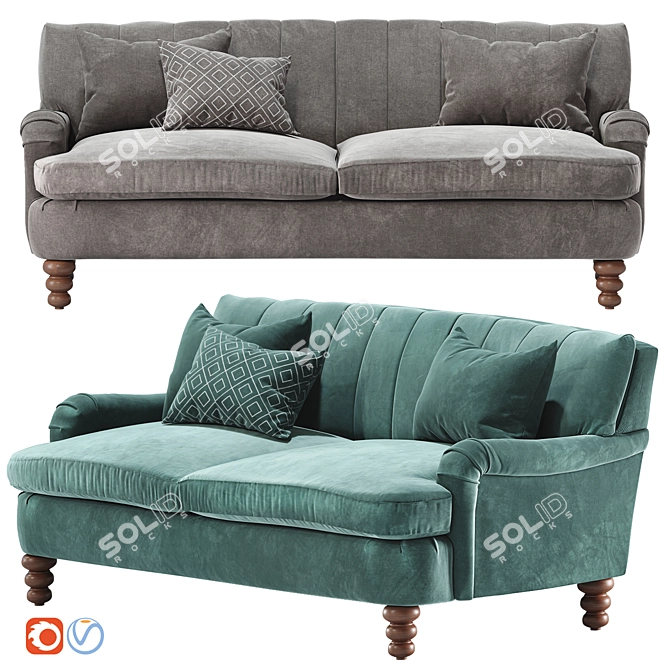 Chic Channel Tufted Sofa - Elegant Comfort 3D model image 1