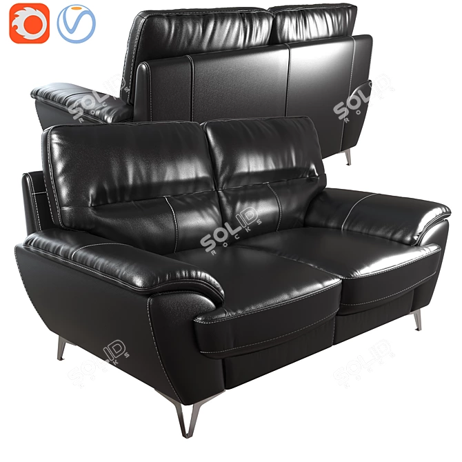 Modern Black Leather Loveseat 3D model image 1