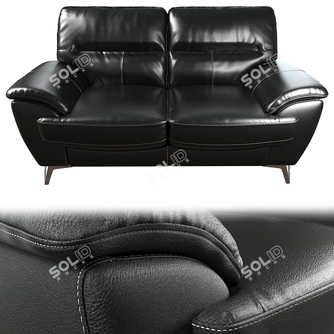 Modern Black Leather Loveseat 3D model image 2