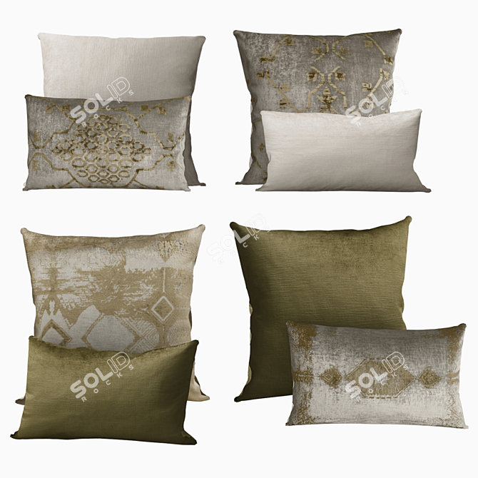 Luxurious Velvet Oushak Pillows 3D model image 1