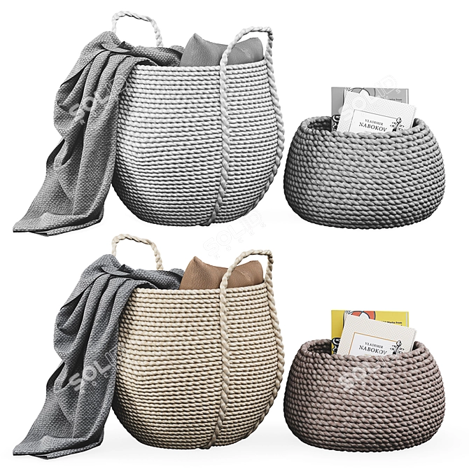 Rustic Woven Baskets: Chic Home Decor 3D model image 1