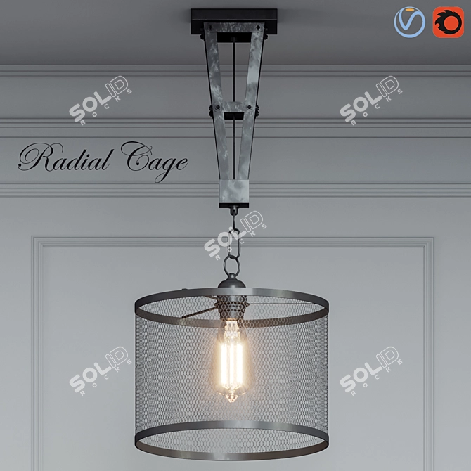 Industrial Radial Cage Pendant 3D model image 1