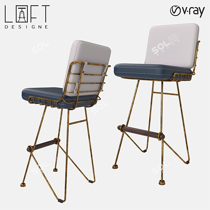 Metallic Eco-Leather Bar Stool | LoftDesigne 1419 Model 3D model image 1