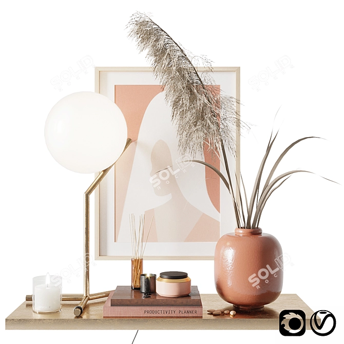 Elegant Pampas Grass Decor Set 3D model image 1