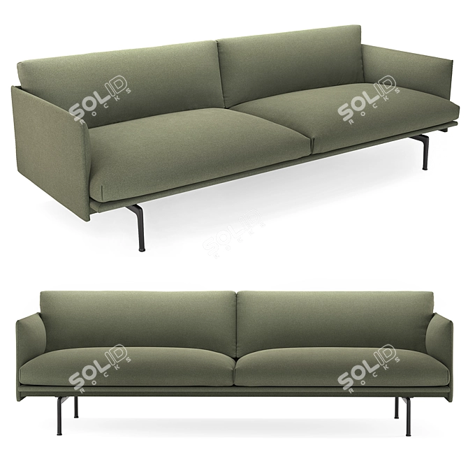 Muuto Outline 3-Seater Sofa: Modern Comfort Blend 3D model image 1
