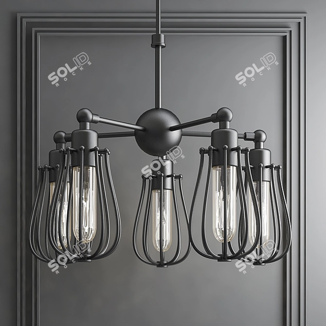 Vintage Industrial Iron Pipe Pendant 3D model image 1