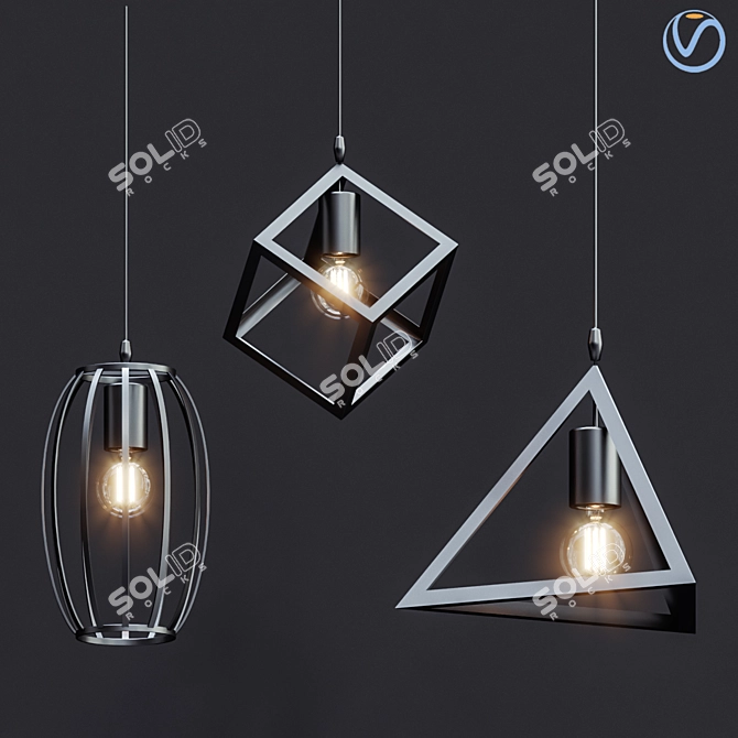 Retro Black Pendant Lamp 3D model image 1