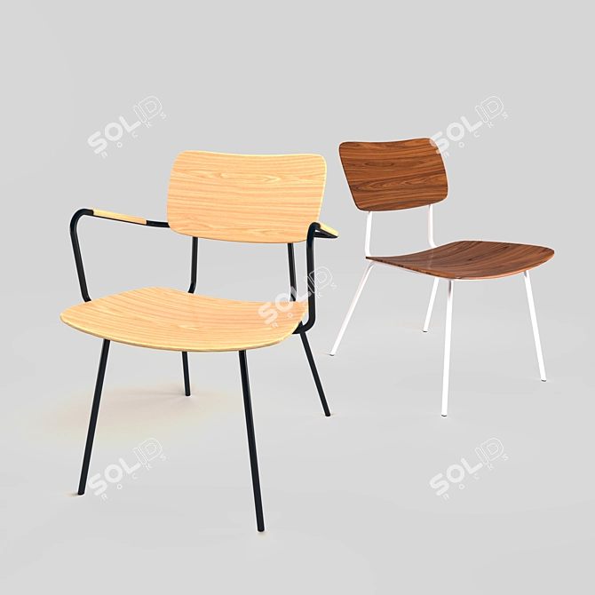 Retro Chic Metal and Wood Chair 3D model image 1