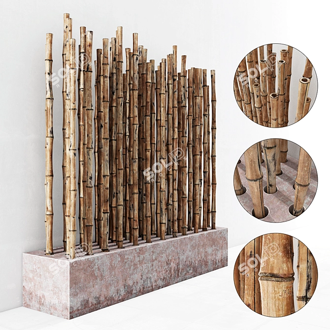 Title: Bamboo Branches on Concrete Base 3D model image 1