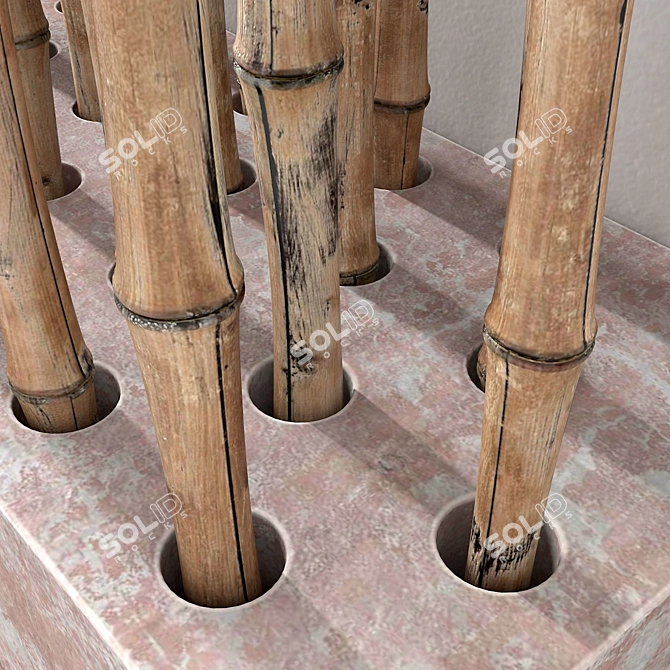 Title: Bamboo Branches on Concrete Base 3D model image 2