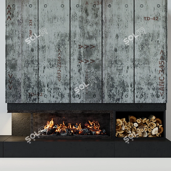 Contemporary Loft Style Fireplace 3D model image 2