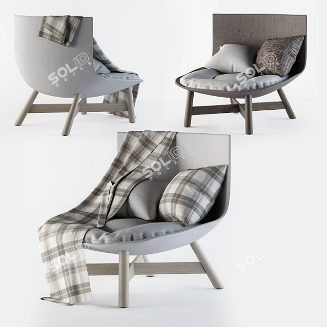 Modern Cotton Lounge With Wooden Legs 3D model image 1
