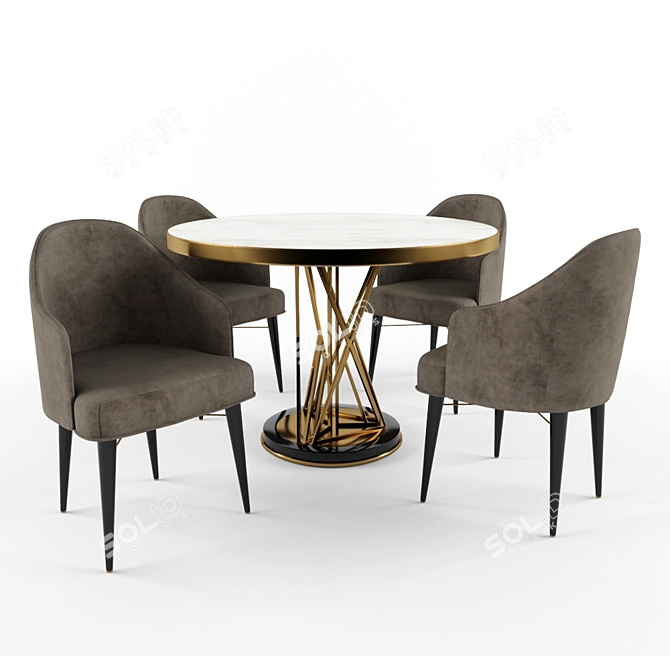 Luxury Brass and Wood Dining Set 3D model image 1