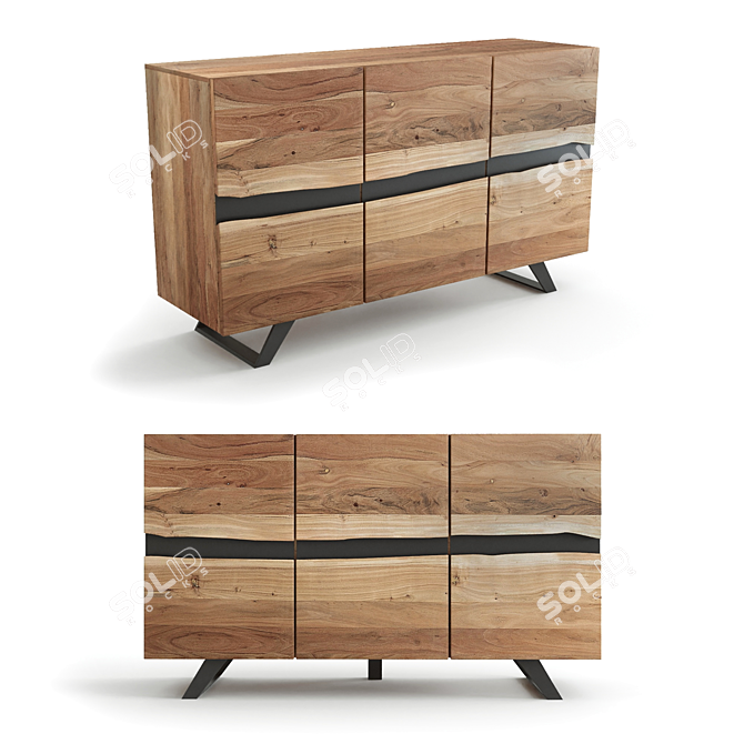 Contemporary Wood and Metal Sideboard 3D model image 1