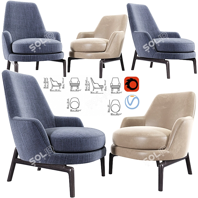 Luxe Leda Flexform Armchair Set 3D model image 1