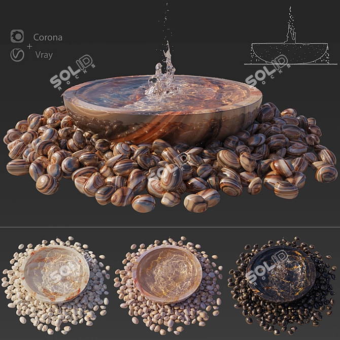 River Stone Water Bowl Fountain 3D model image 1