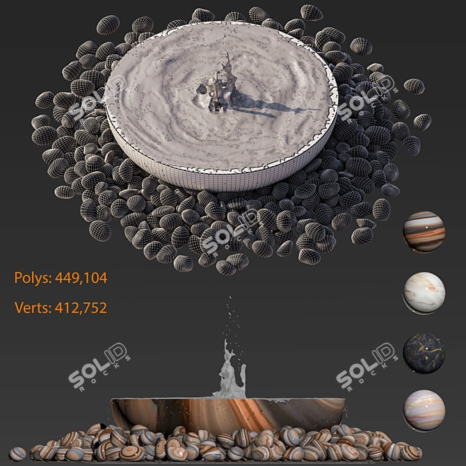 River Stone Water Bowl Fountain 3D model image 2