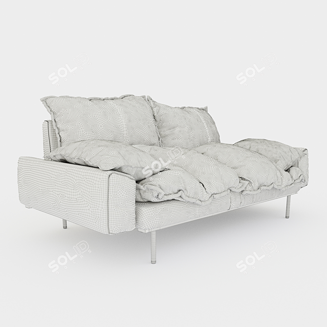  Retro Velvet 2-Seat Sofa: Petrol Blue 3D model image 3