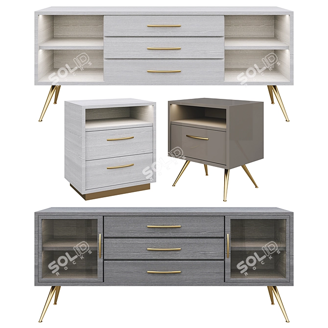 Versatile Chest & Nightstand Set 3D model image 1