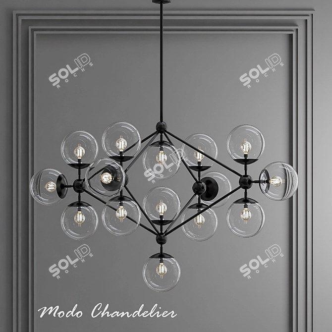 Elegant Modo Chandelier: Black and White Glass 3D model image 1