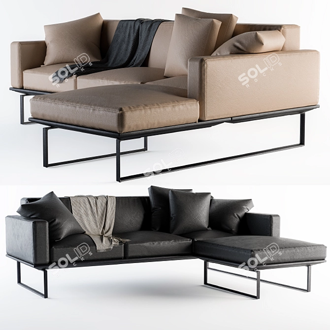 Modern Leather Cube Sofa 3D model image 2
