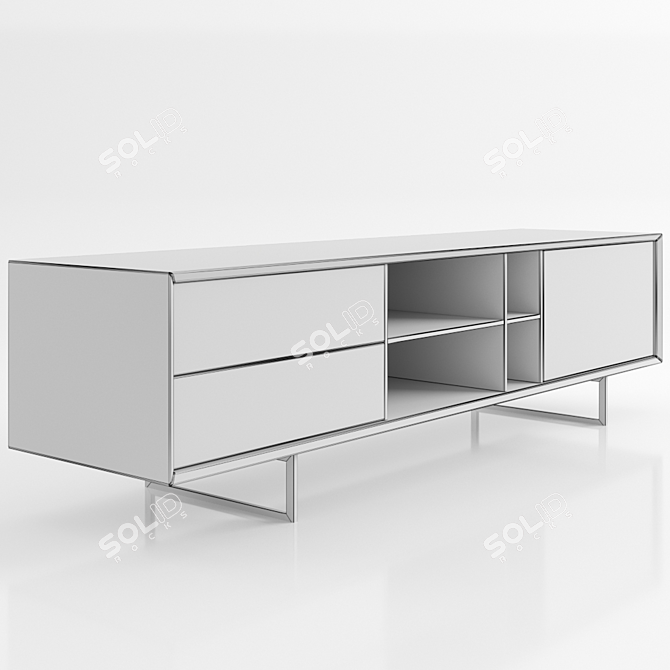 Modern Walnut Media Console 3D model image 3