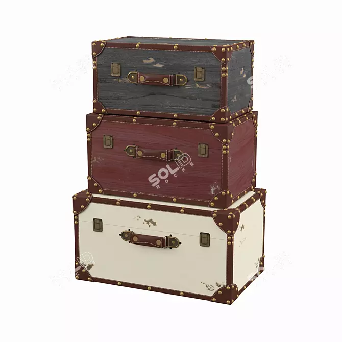 Vintage-inspired Lucasville Trunk Trio 3D model image 1